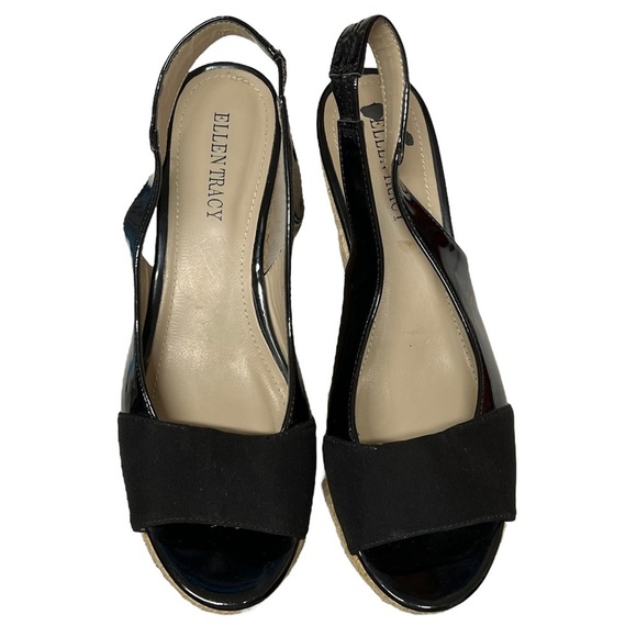 Ellen Tracy Keeffe Open Toe Slingback Wedges 8M - Picture 2 of 9